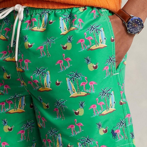 Polo Ralph Lauren Coconut Flamingo Swimming Trunks Pink Green New with Tags - Picture 4 of 7
